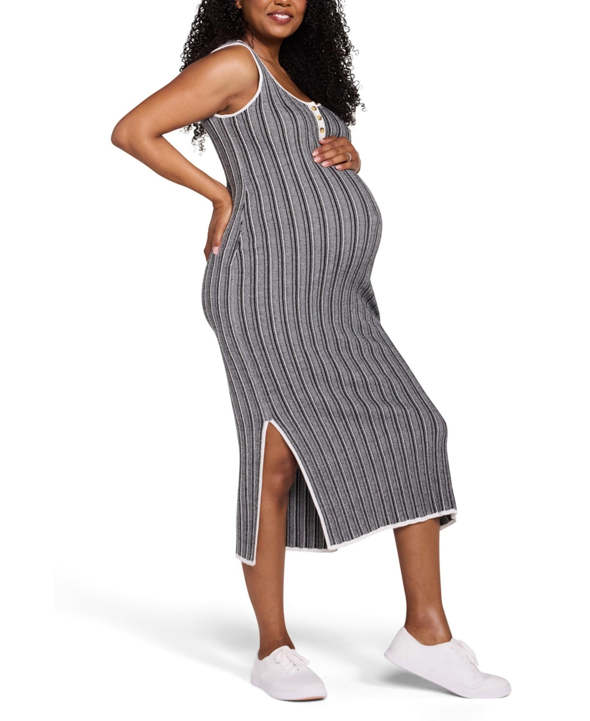 Motherhood Maternity Sleeveless Nursing Henley Midi Dress