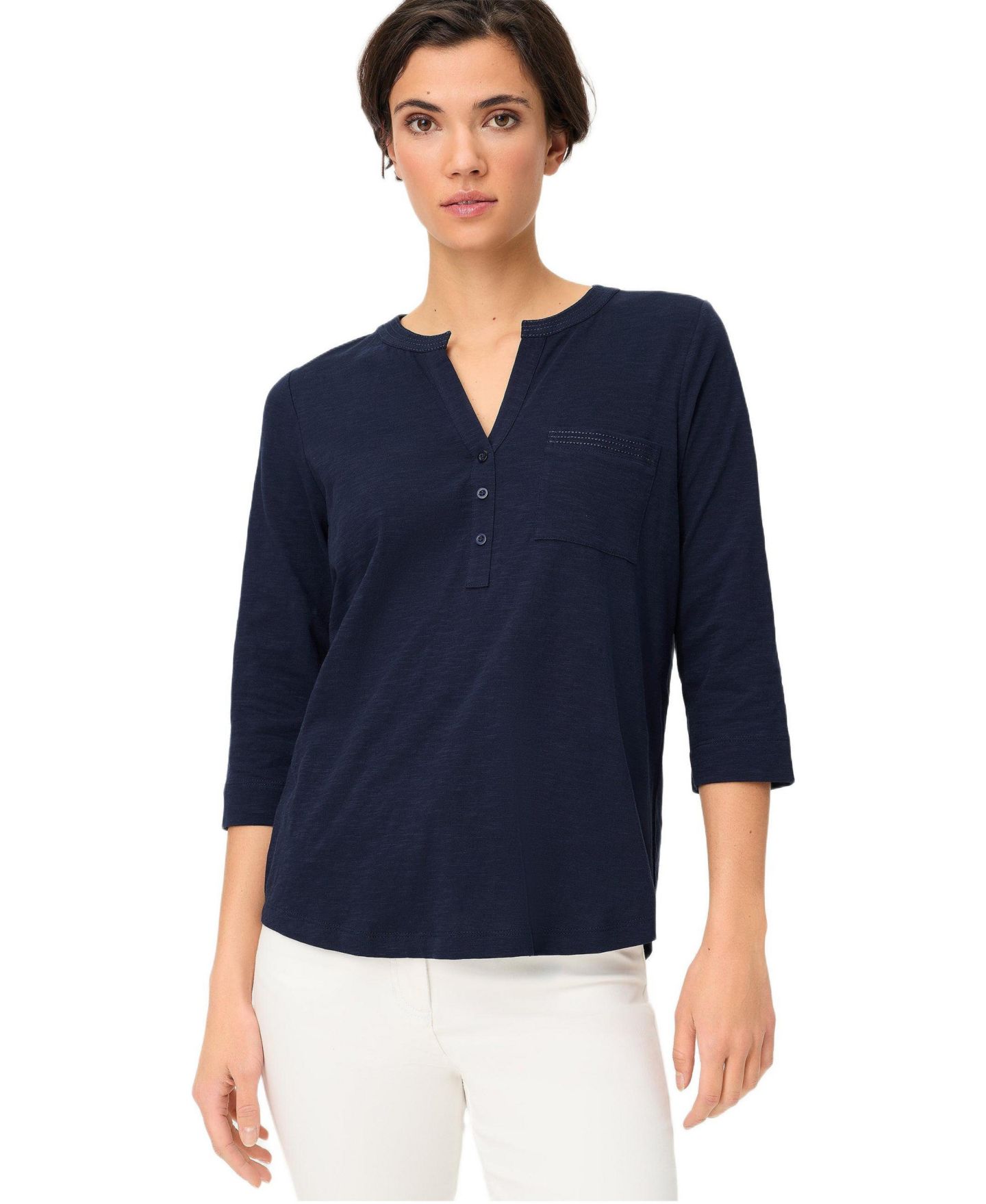 Женская футболка Olsen Solid Henley, цвет: Чернильный синий — фото 1