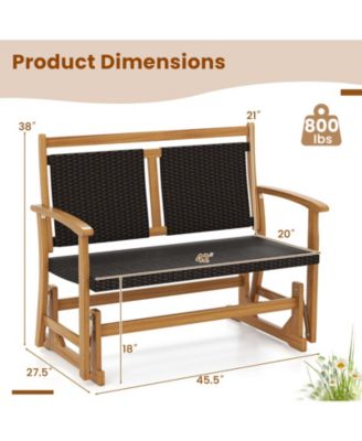 Patio Rattan Glider Bench Swing Gliding Rocker for 2 w/ Acacia Wood Frame