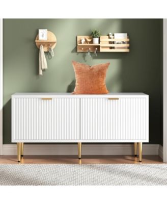 42" Modern Fluted Shoe Bench - Compact Wooden Storage for Mudroom/Hallway/Foyer