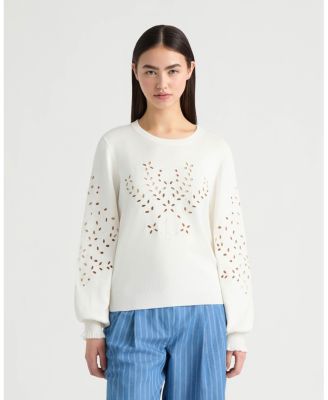 Women's Long Sleeve Eyelet Crew Neck Sweater