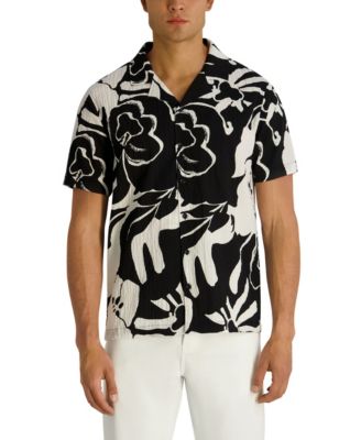 Men's Seersucker Floral Camp Collar Textured Shirt