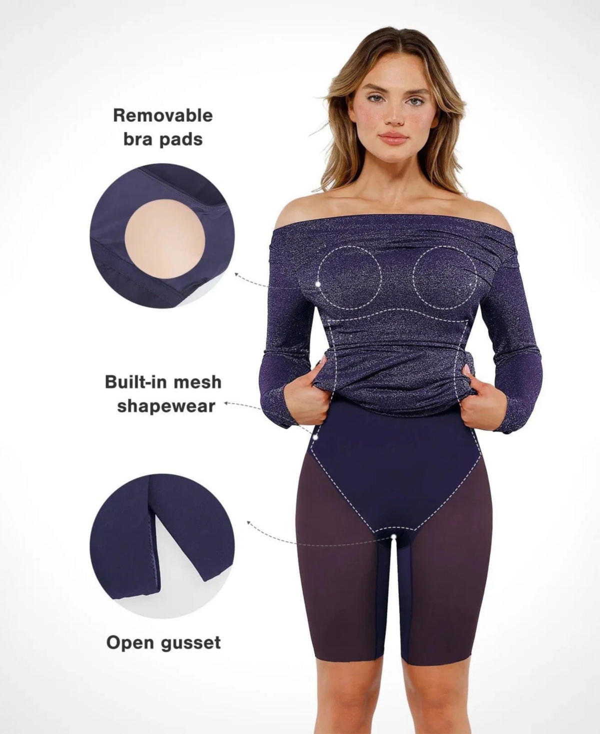 Popilush Women's Shapewear Metallic Knit Long Sleeve Slim Mermaid Maxi Dress