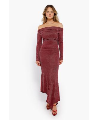 Women's Shapewear Metallic Knit Long Sleeve Slim Mermaid Maxi Dress