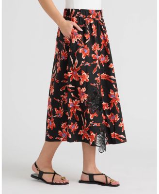 Women's Floral Applique Midi Skirt
