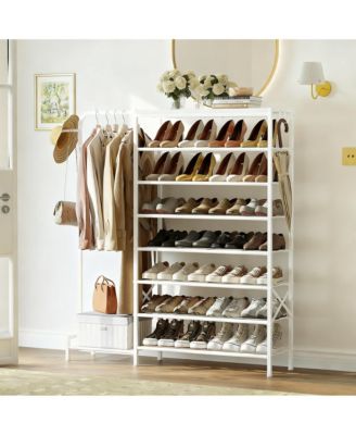 3-in-1 Shoe & Coat Rack, 8 Tier Storage, Adjustable Hooks, Sturdy Frame