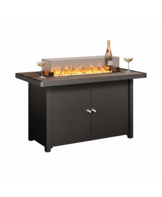 43" Teak Fire Pit Table with Storage & Iron Cooking Top - Outdoor Dining & Heating Combo