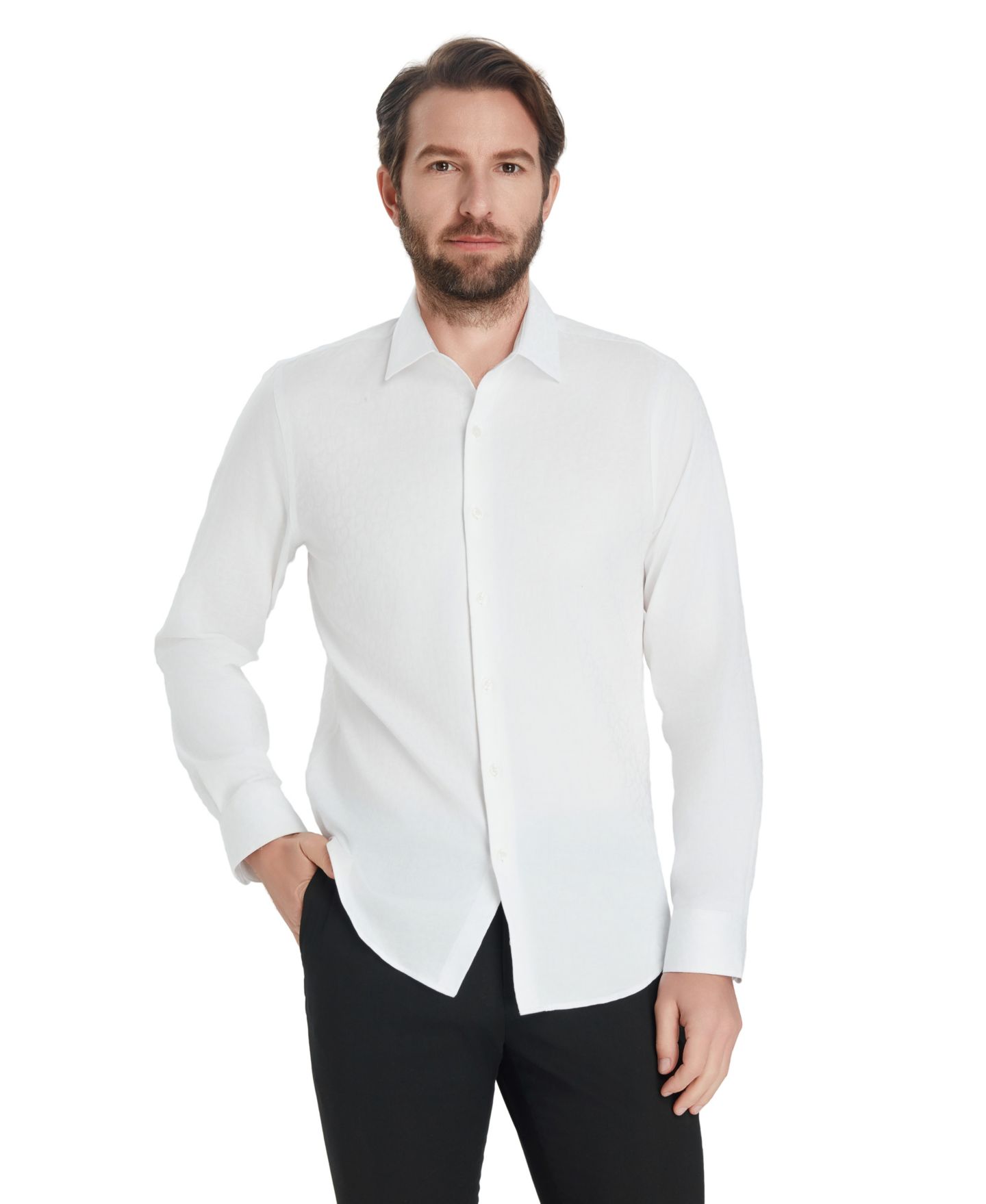 Мужская рубашка Bar III Slim-Fit Leopard Print Dress Shirt, цвет: Белый комбинированный — фото 5