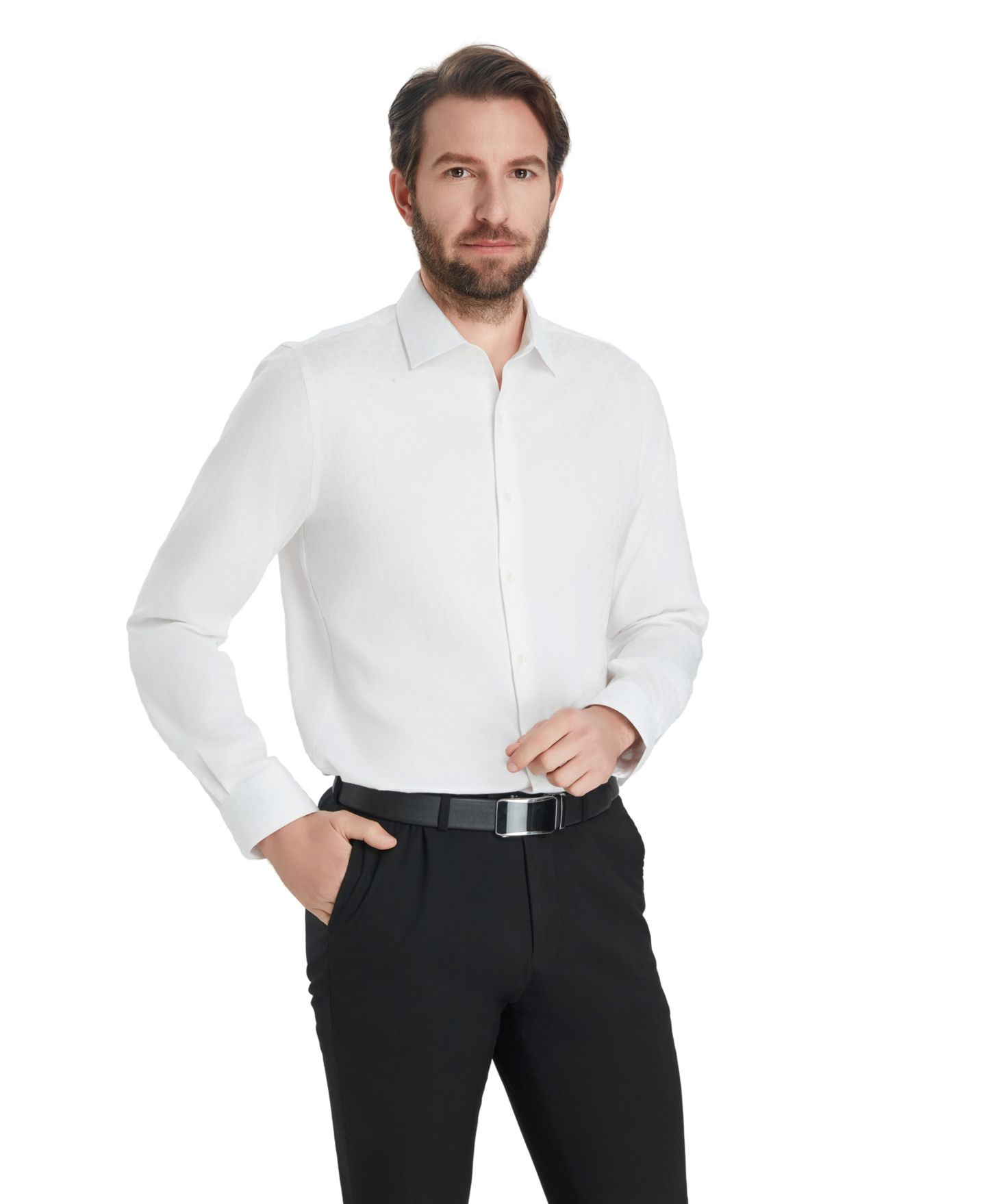 Мужская рубашка Bar III Slim-Fit Leopard Print Dress Shirt, цвет: Белый комбинированный — фото 1