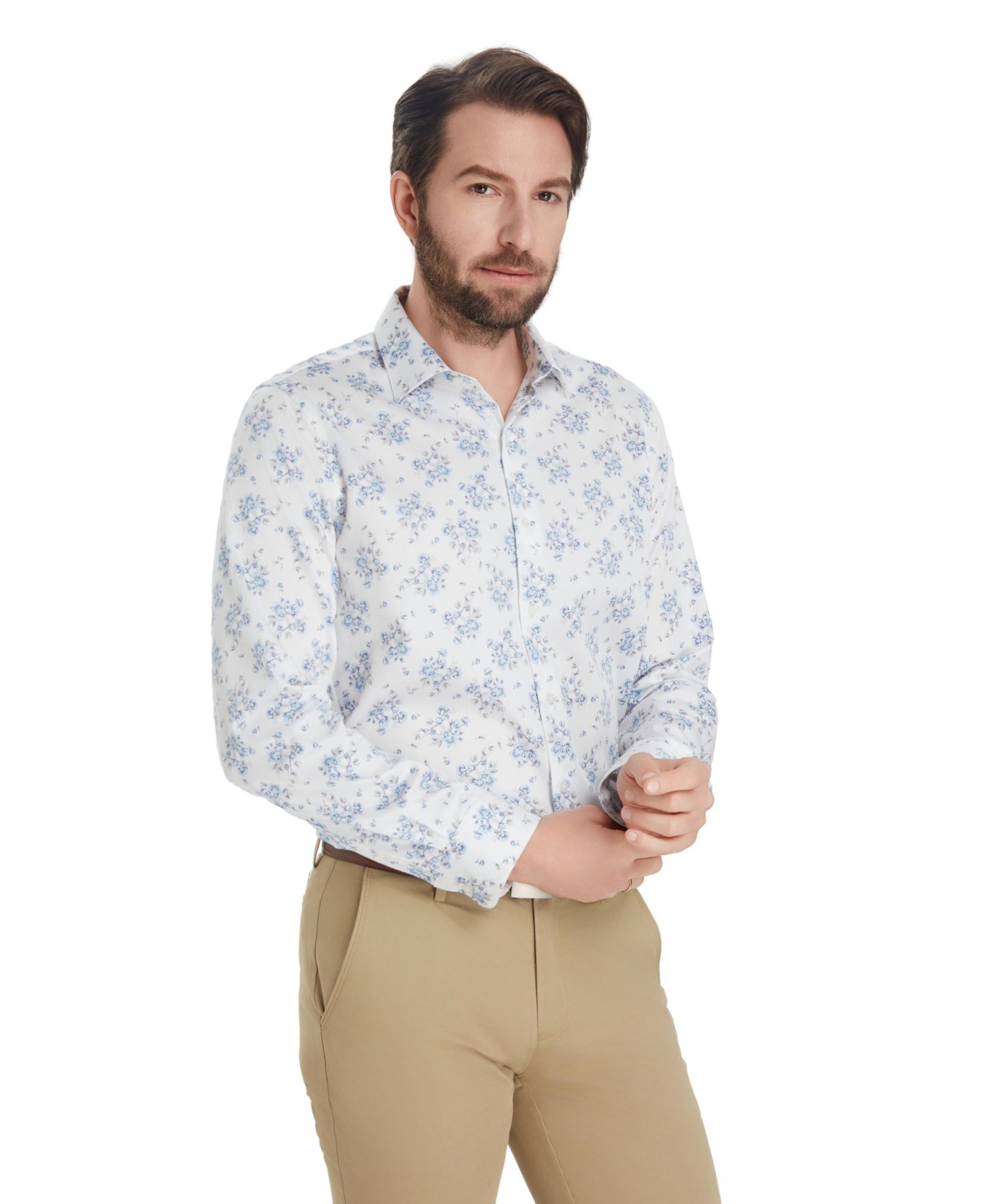 Мужская рубашка Bar III Slim-Fit Spread Collared Dress Shirt, цвет: Белый / Синий — фото 1