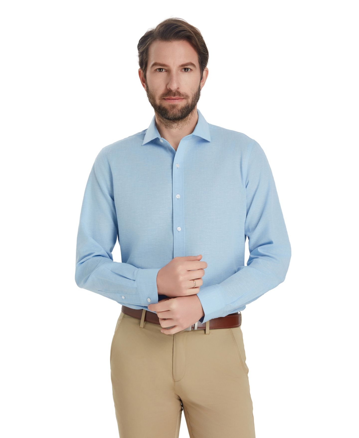 Мужская рубашка Bar III Slim-Fit Linen Dress Shirt, цвет: Синий — фото 9