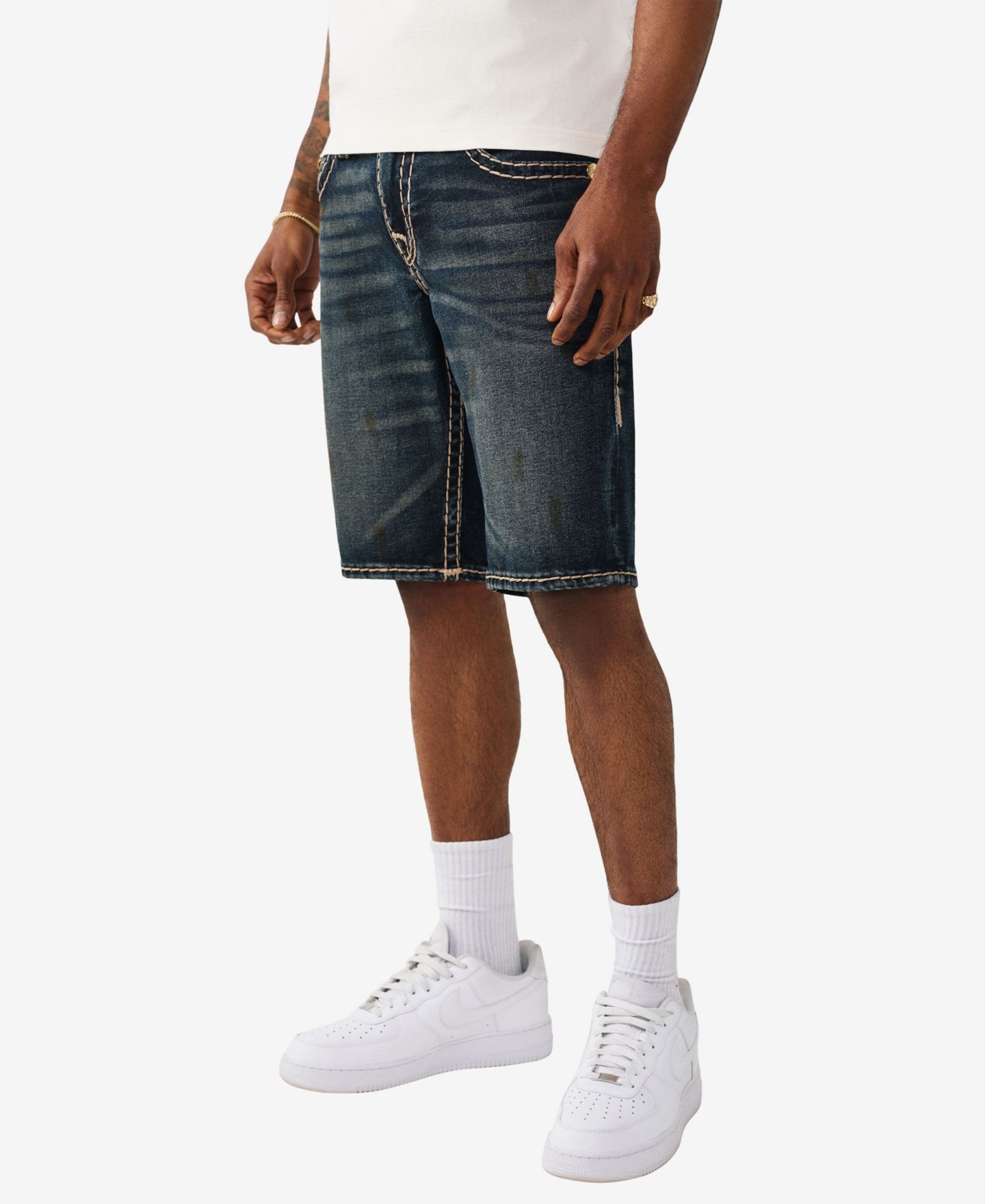 Мужские шорты True Religion Straight-Fit Denim Shorts, цвет: Тёмная варка — фото 2
