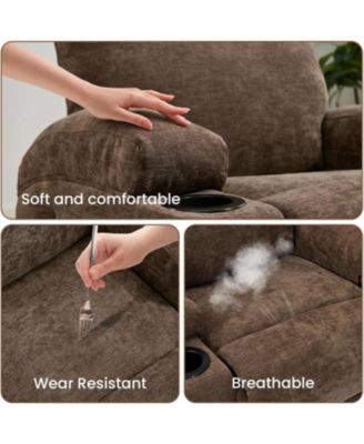 360&deg; Swivel Rocking Recliner Chair, Manual Fabric Nursery Recliner Glider with with Massage and Heating, Extented Footrest