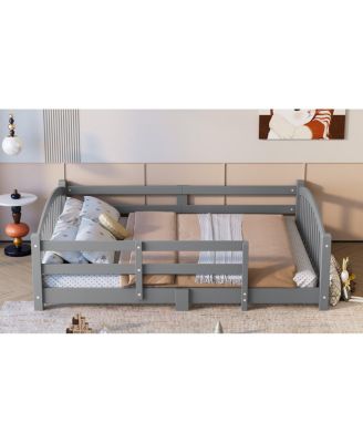 Montessori Floor Bed with Slats & Guardrails, Solid Wood