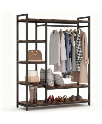 Heavy Duty Metal Frame Closet Organizer with Shelves and Rods for Clothes