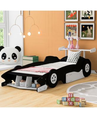  Twin Size Race Car-Shaped Platform Bed with Wheels
