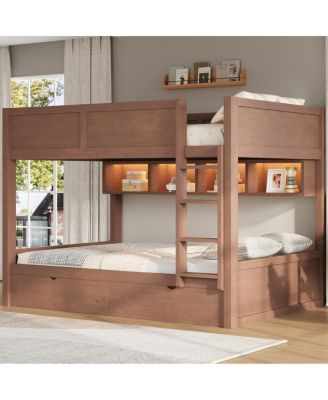 Full XL over Full XL Bunk Bed with Storage, LED, 2 Drawers
