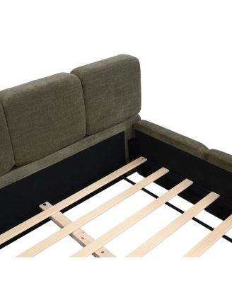 87 inches King Size Platform Bed, Thick Linen Headboard/Footboard