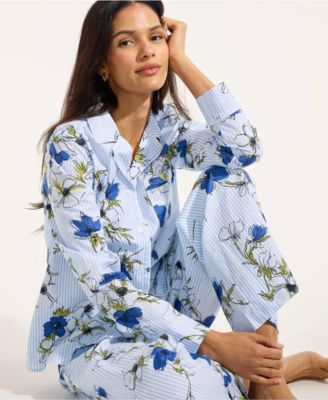 Women's Cotton Poplin 2 Piece Pajama Set - Long Sleeve Top and Pants