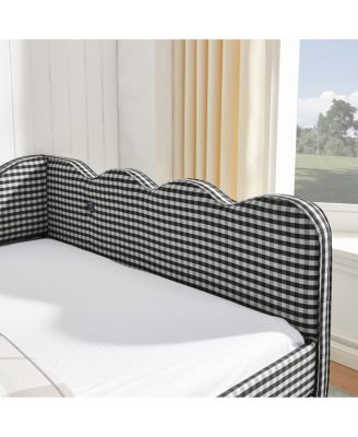 Cozy Gingham Daybed with Twin Trundle, USB Port, Linen Fabric