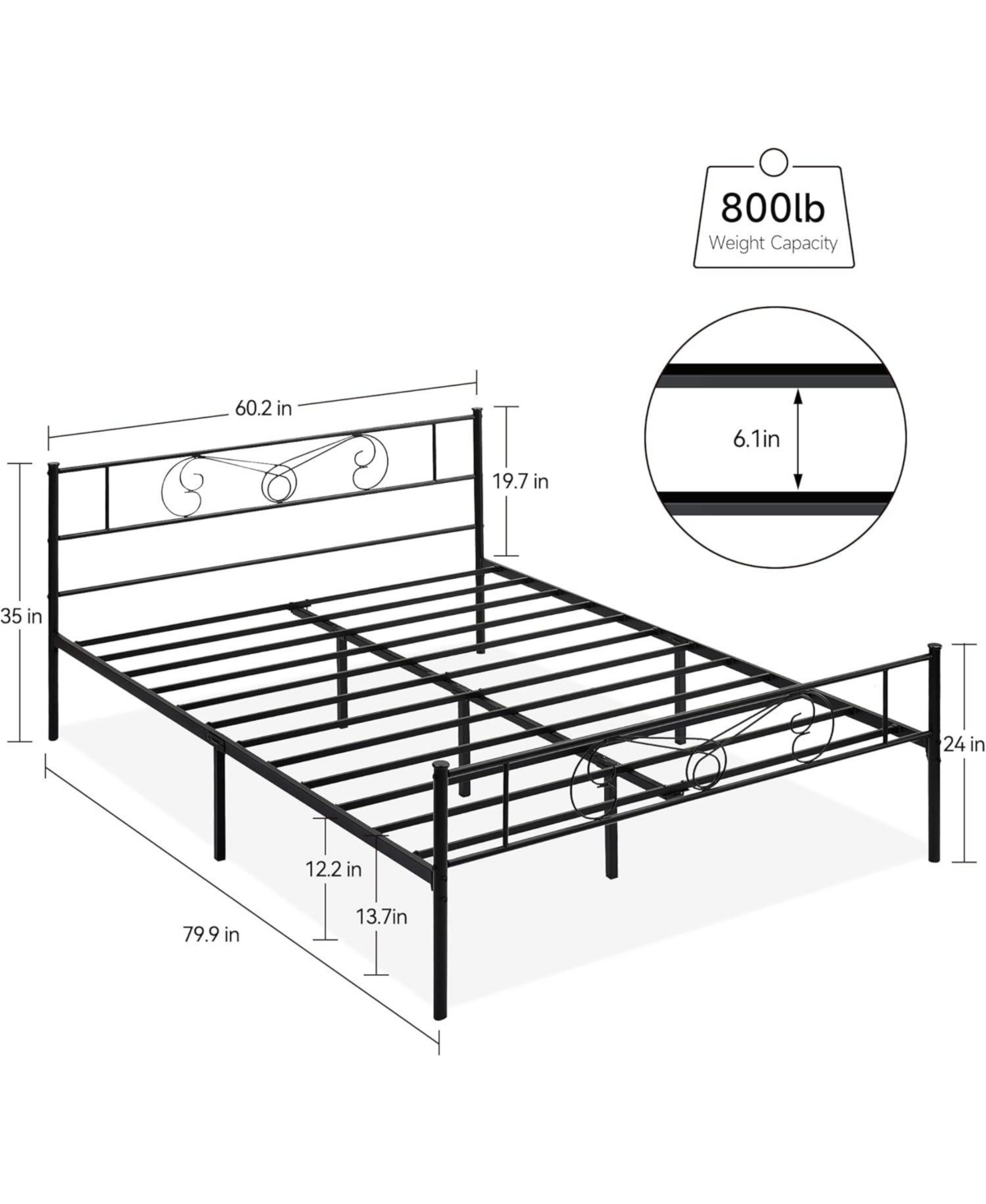 gaomon Queen Bed Frame Platform with Headboard and Footboard Metal Bed Mattress Foundation with Storage