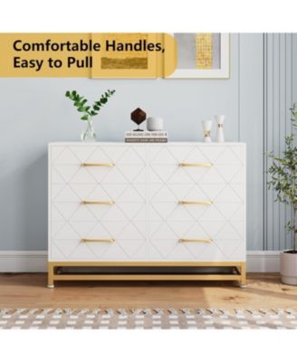 6 Drawer Bedroom Dresser with Large Capacity, Wooden Chest with Metal Handle for Bedroom, Living Room, Hallway and Entryway