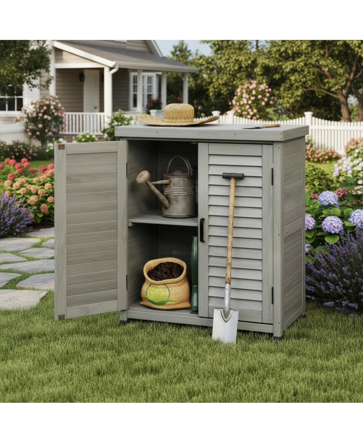 Streamdale Furniture Potting Bench with Storage Cabinet and Metal Table Top