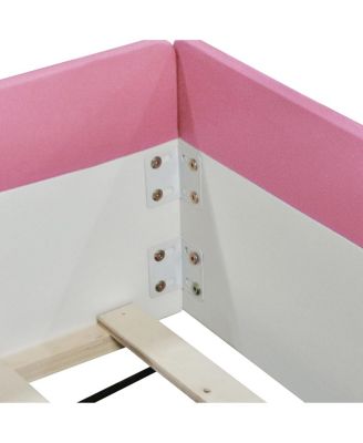  King Size Upholstered Daybed Frame with Fence and Stairs