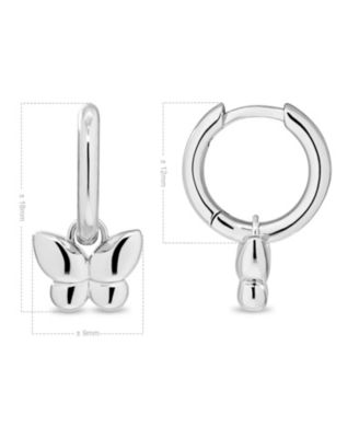 Rhodium Plated Sterling Silver Butterfly Hoop Earrings