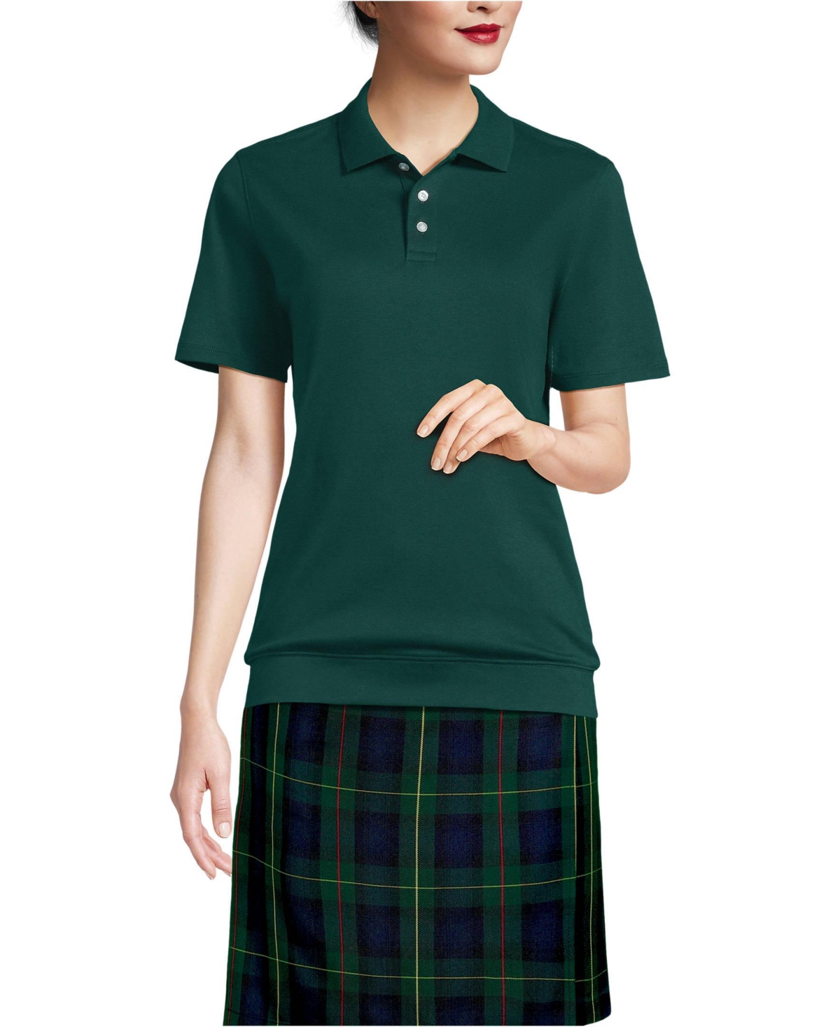 Lands' End Women's School Uniform Short Sleeve Banded Bottom Polo Shirt