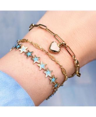 Pink Pearl Heart Paperclip Bracelet 14K Gold