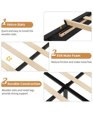 Upholstered Platform Velvet Bed Frame with Headboard,Strong Wooden Slats Support