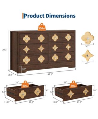6 Drawer Dresser for Bedroom, Wide Boho Chest of Drawers with Wooden Storage Cabinet and Decorative Front Organizer