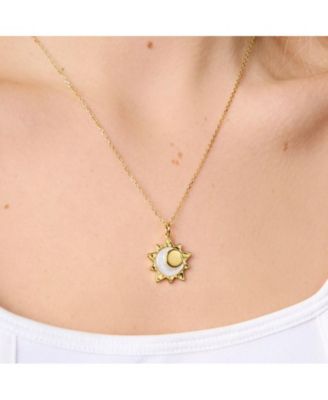 Eclipse Charm MOP Pendant Necklace in 14k Gold Finish