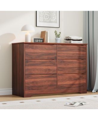 Wooden 6-Drawer Dresser, Tall Modern Storage Chest with Wide Top for Bedroom, Living Room, Hallway, Kids Room