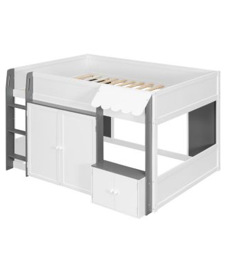 Full Loft House Bed with Playhouse & Storage, Modern Wood Cabin Bed for Kids/Teens