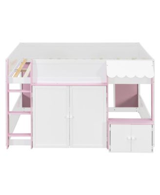  Full Loft House Bed with Playhouse & Storage, Modern Wood Cabin Bed for Kids/Teens