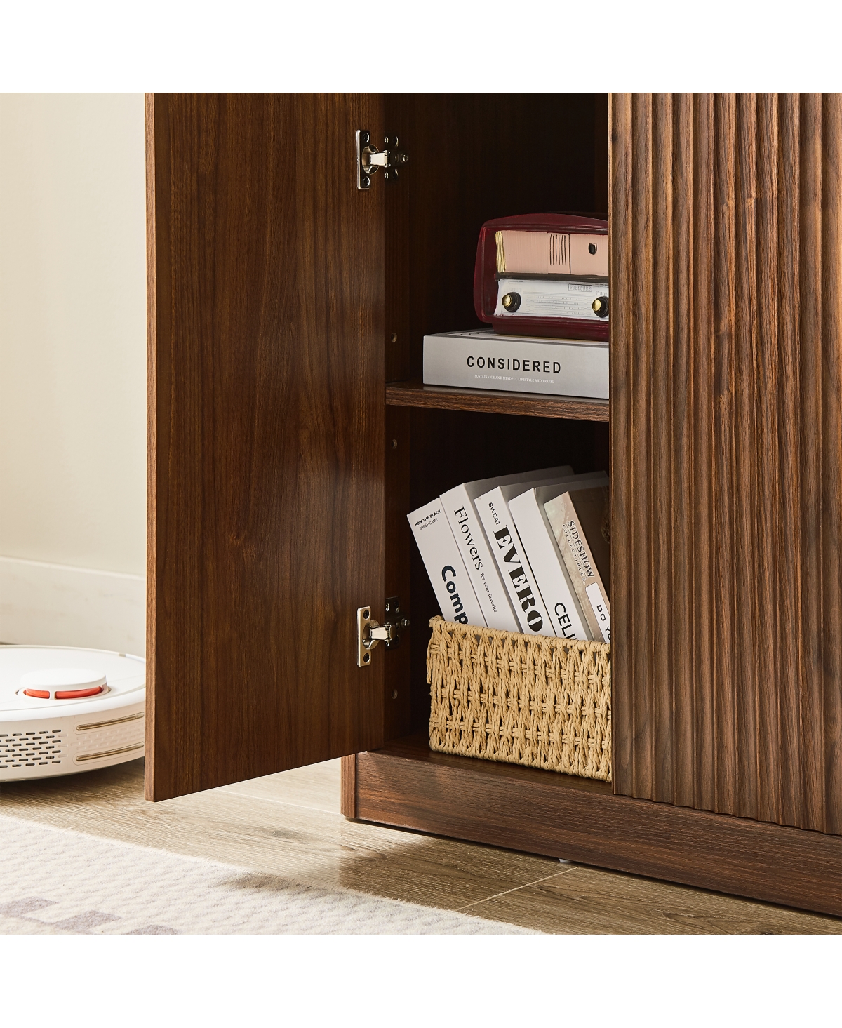 Streamdale Furniture 67-inch Modern Wavy Sideboard Walnut Storage Cabinet