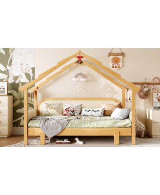 Streamdale Twin Size Wood Treehouse Bed with Soft Cushion Rails