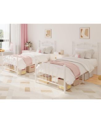 Bed Frame, Heart Shaped Metal Bed Frame with Headboard and Footboard, Platform Bed Frame with Sturdy Slat Support, Underbed Storage Space