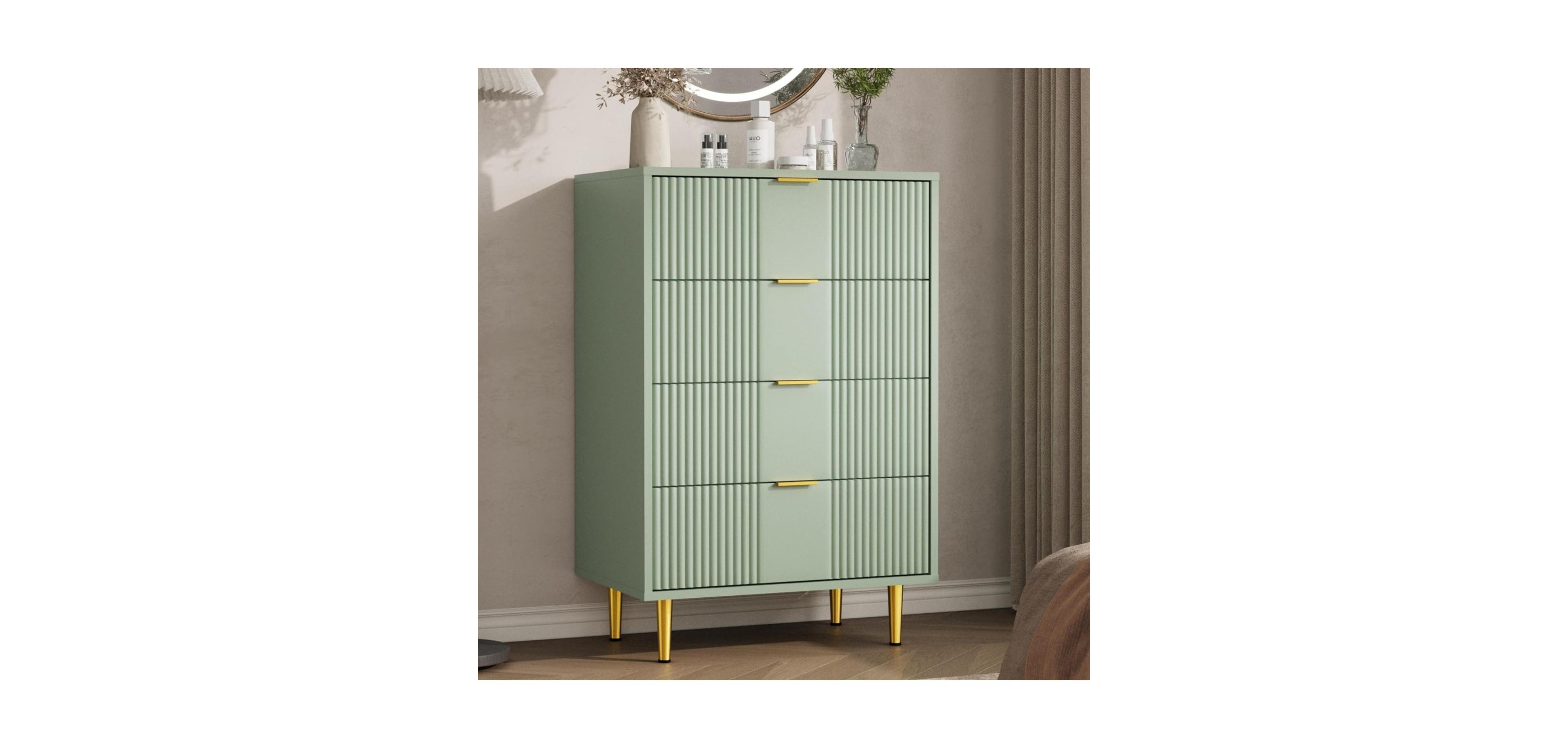 gaomon Fluted 4-Drawer Dresser, 36.9" Modern Wooden Chest with Metal Handles
