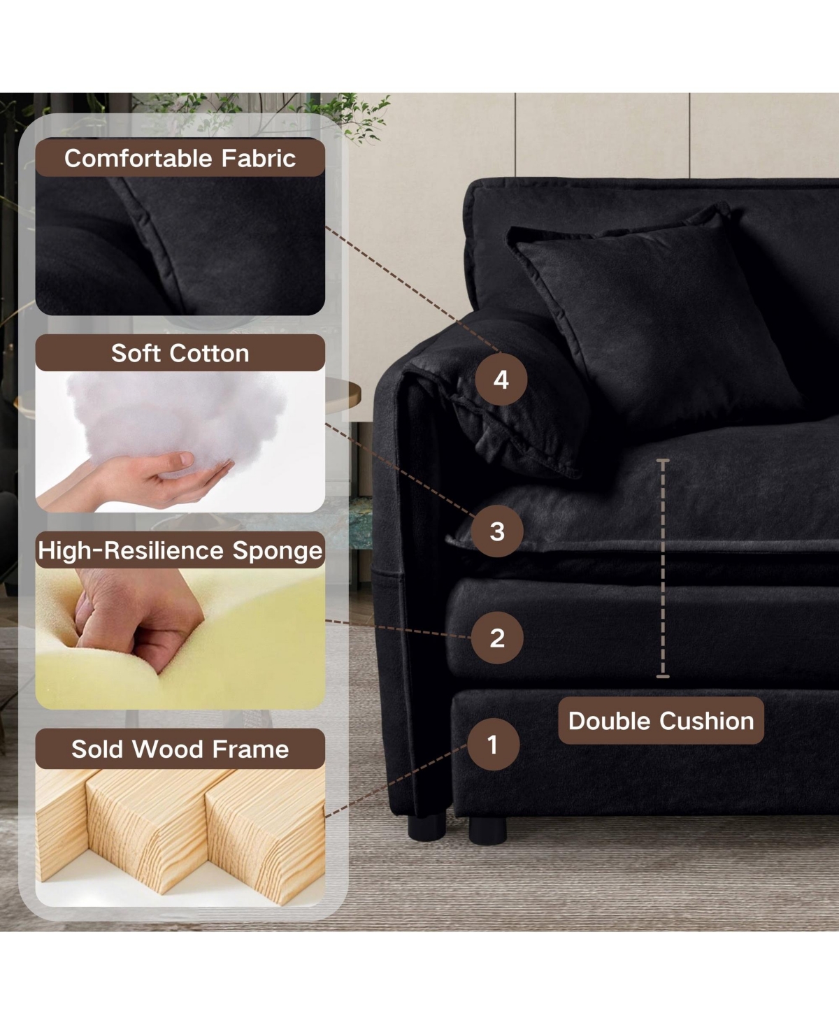 Boyel Living Oversized Chenille Loveseat Sofa, 2-Seater Small Cloud Couch, Modern Comfy Deep Seat Love Seat,Diy Combination,Chenille