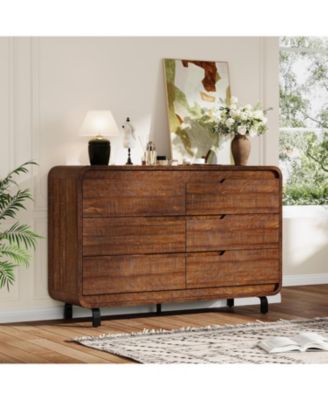 6-Drawer Dresser, 47 Wide Modern Wooden Storage Chest for Living Room, Hallway