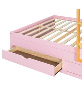 Full Size Bunk Bed with 2 Large & 5 Small Drawers, Wood & MDF