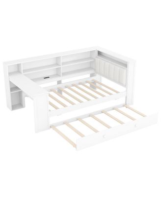  Wood Twin Platform Bed with Storage, Trundle, Charging, LED, Desk, Headboard