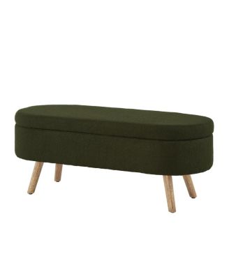 Luxury Oval Boucle Storage Ottoman Bench with Wood Legs