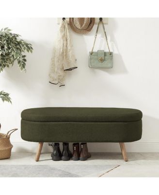 Luxury Oval Boucle Storage Ottoman Bench with Wood Legs