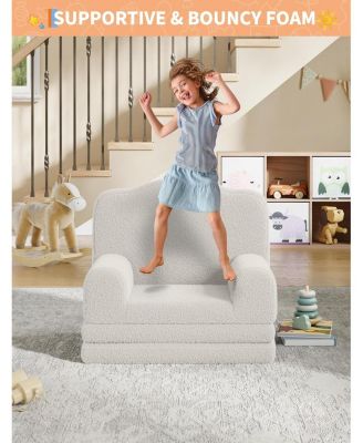 Kids Couch, 2-in-1 Comfy Toddler Couch Fold Out, Convertible Sofa to Lounger Foam Kids Chair with Soft Sherpa