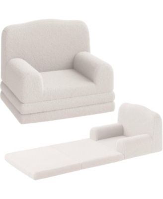 Kids Couch, 2-in-1 Comfy Toddler Couch Fold Out, Convertible Sofa to Lounger Foam Kids Chair with Soft Sherpa