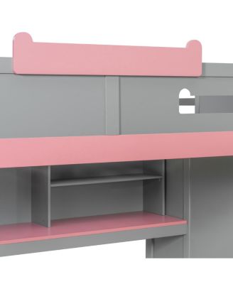  Full Over Full Bunk Bed with Twin Size Trundle and Staircase, Shelves, LED